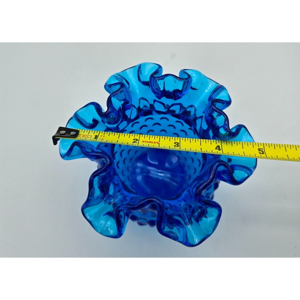 Vintage 1970s Fenton Hobnail Vase Ruffled Double Crimped Colonial Blue 4.25" - Picture 11 of 11